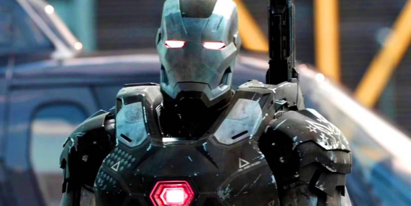 James Rhodes as War Machine in the MCU with glowing red eyes.