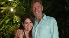 Gerry Turner from The Golden Bachelor with his arm around his fiance Theresa Nist, both smiling