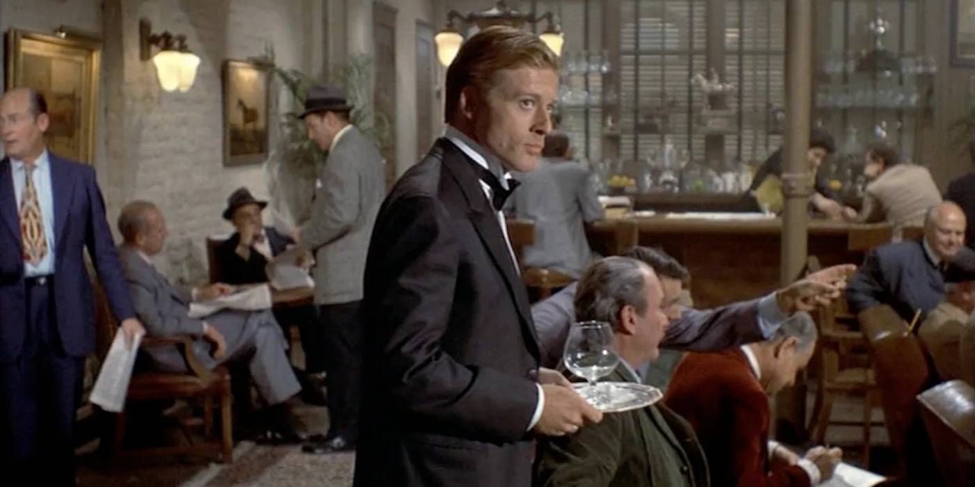 Robert Redford pretending to be a waiter in The Sting 1973