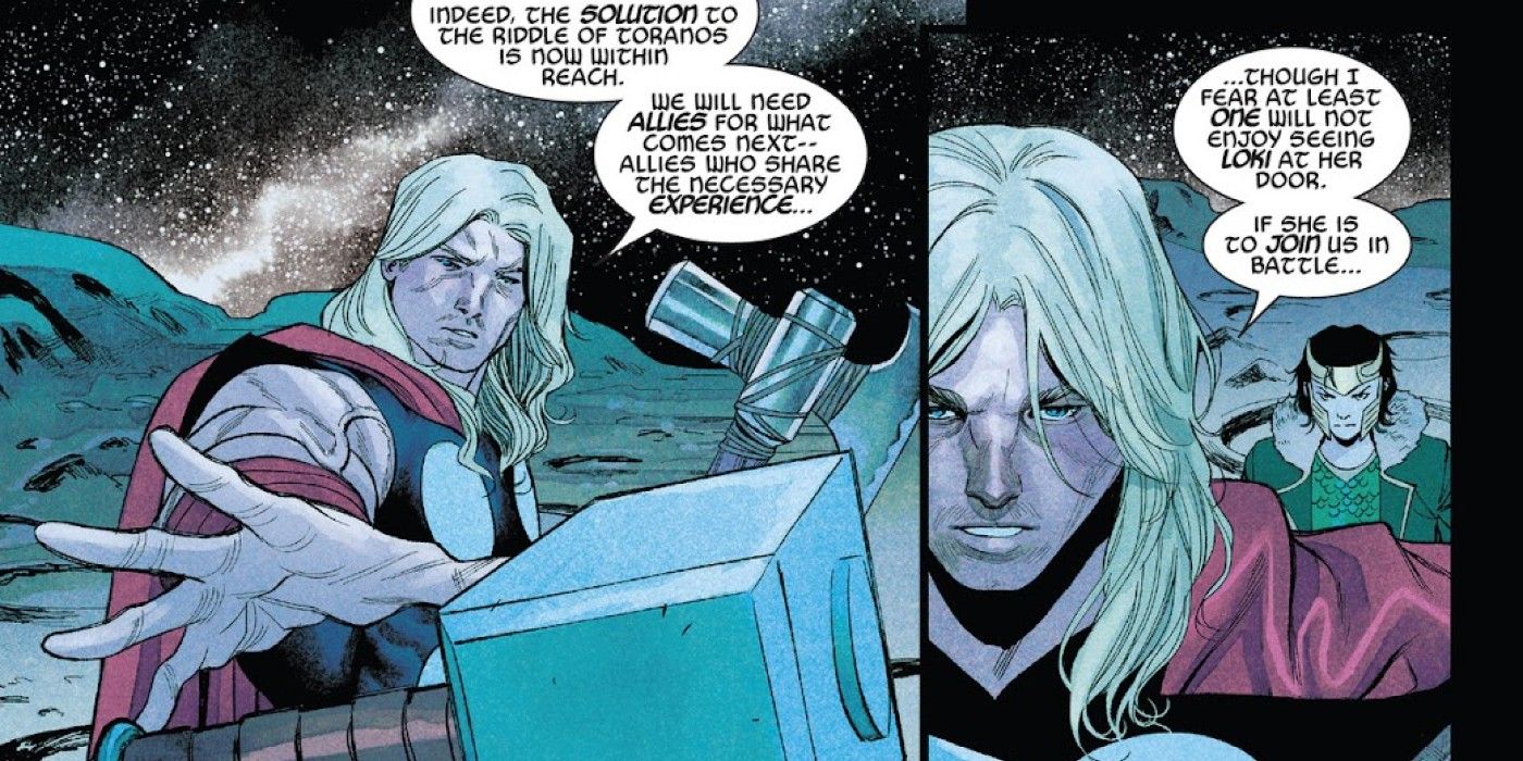 panels from The Immortal Thor #3, Thor and Loki must call Storm