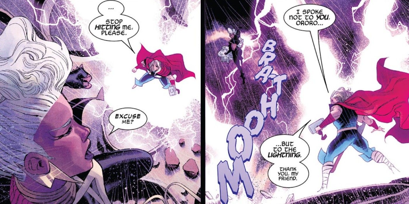 The Immortal Thor #4, Thor begs Storm&rsquo;s lightning to stop striking him