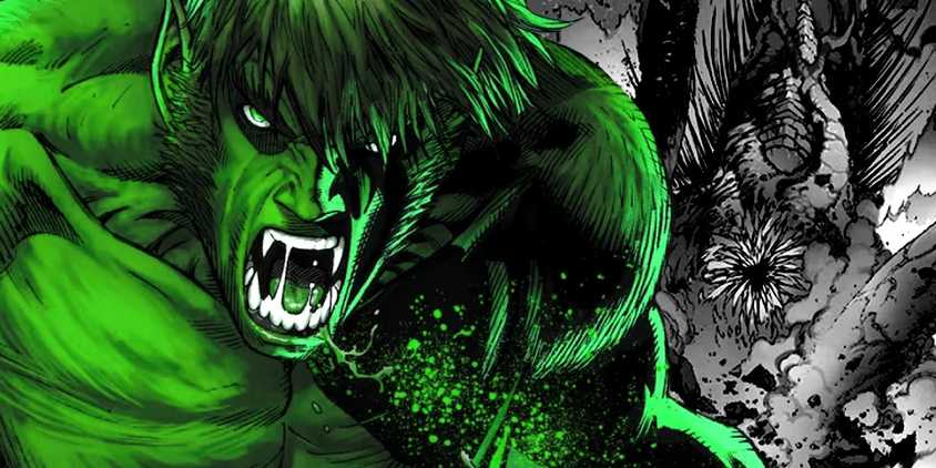 Comic book art: Beast Boy roars in front of the Necrostar.