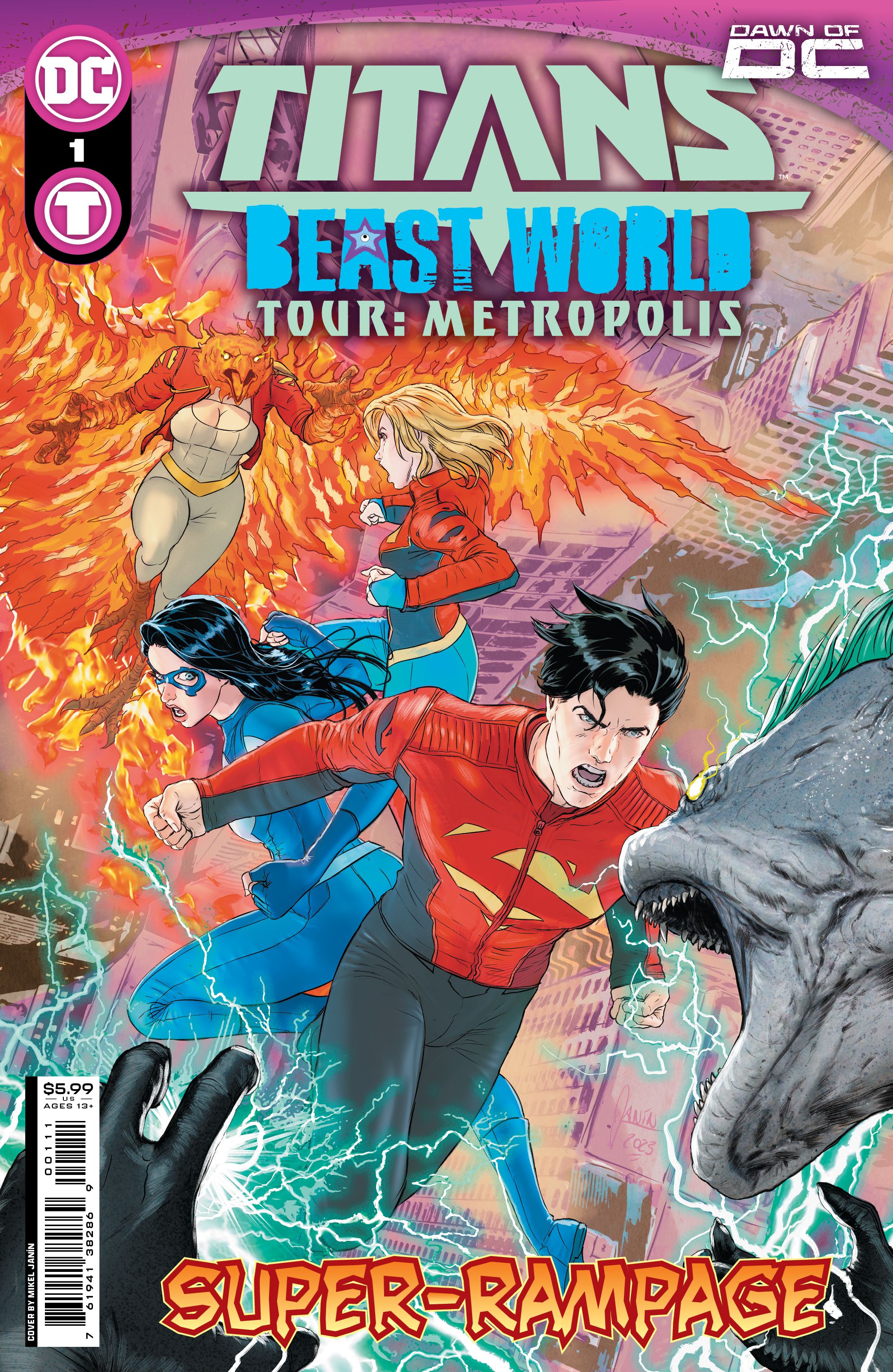 Titans Beast World Tour Metropolis Cover Featuring Jon Kent Dreamer and Supergirl