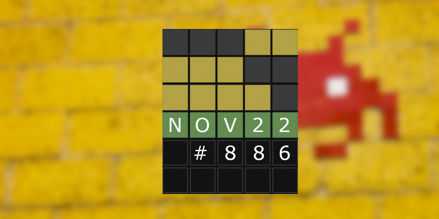 22nd November Wordle (Puzzle #886) grid with Pixel art in the background