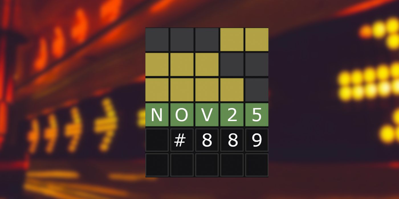 November 25th Wordle (Puzzle #889) grid with guiding arrows in the background
