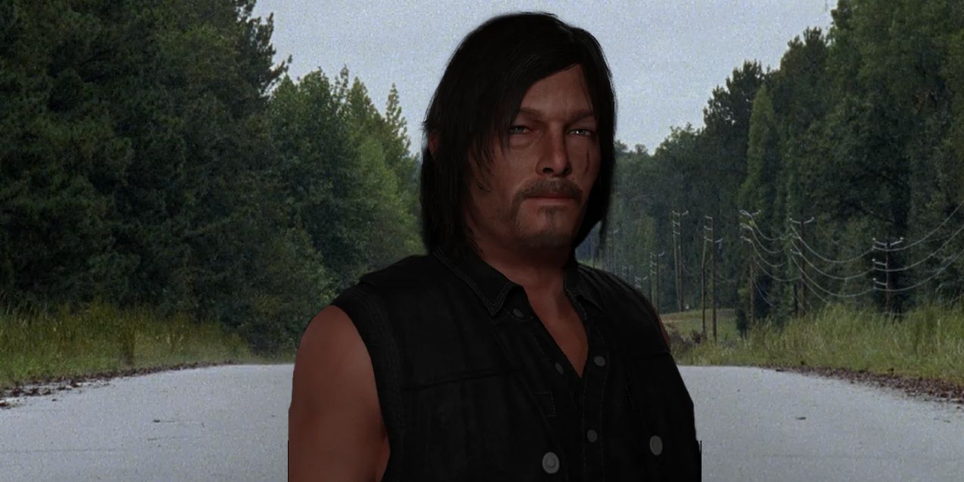 Daryl Dixon in TWD Destinies with an Atlanta road behind him