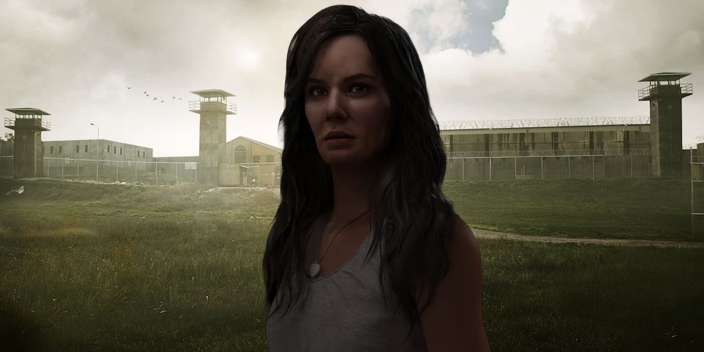 Lori in TWD Destinies with the prison behind her