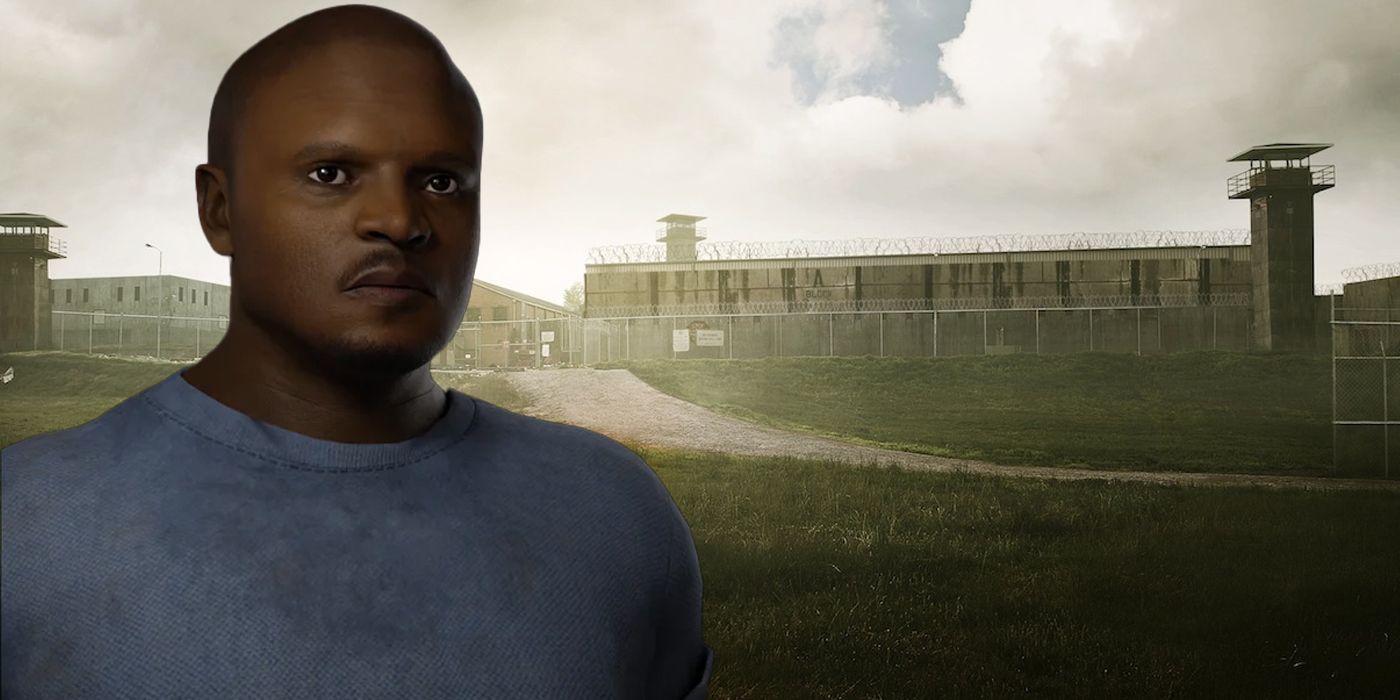 T-Dog in TWD Destinies with the prison behind him