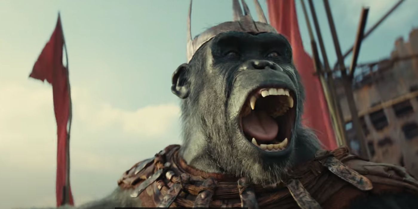 Proximus Caesar (Kevin Durand) addresses his people in Kingdom of the Planet of the Apes