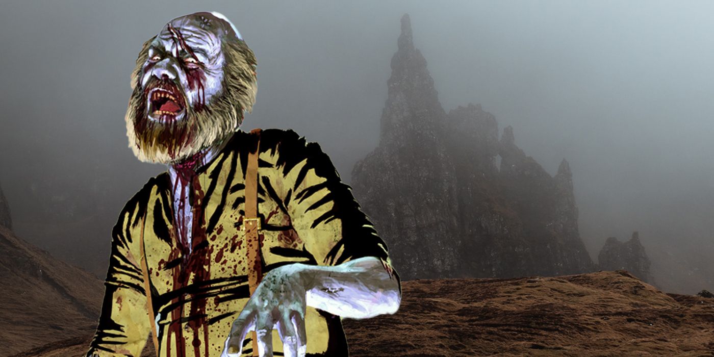 A zombie from Undead Nightmare against a foggy Scotland background
