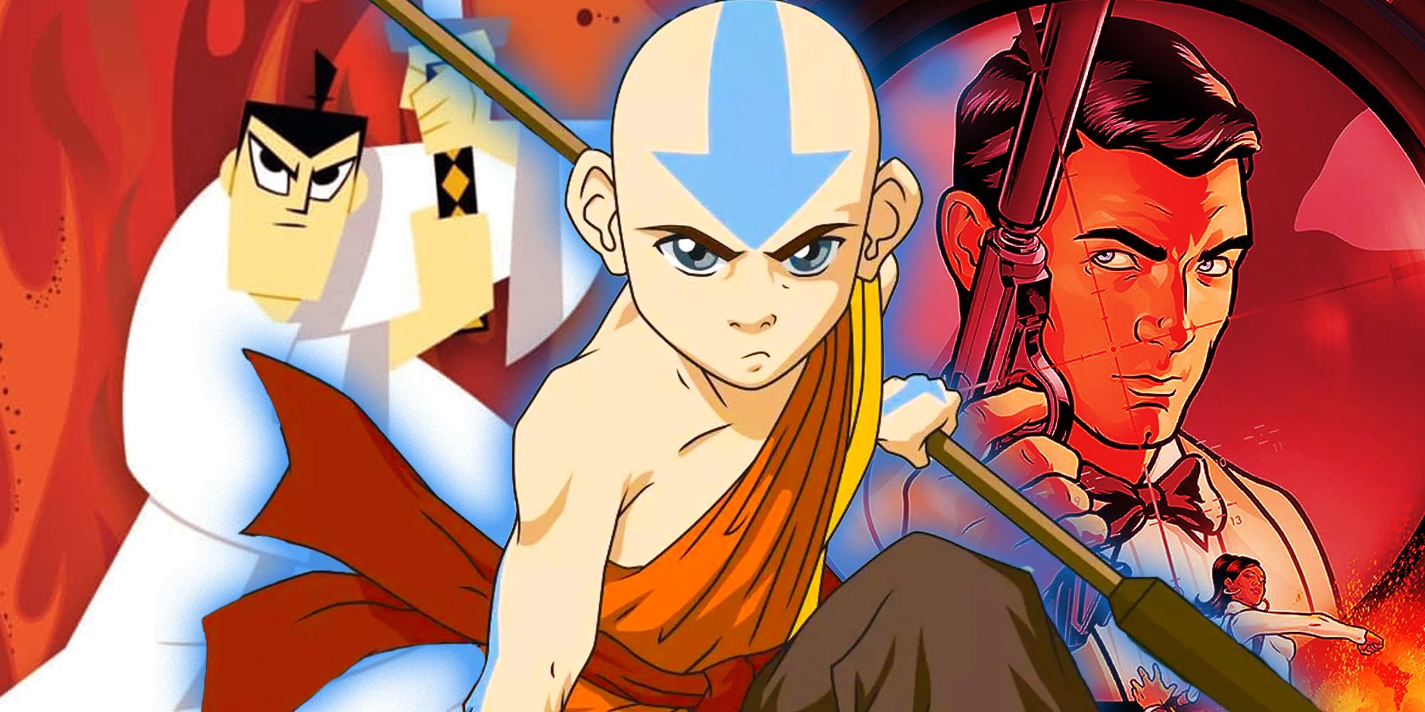 Collage of Samurai Jack, Aang, and Archer