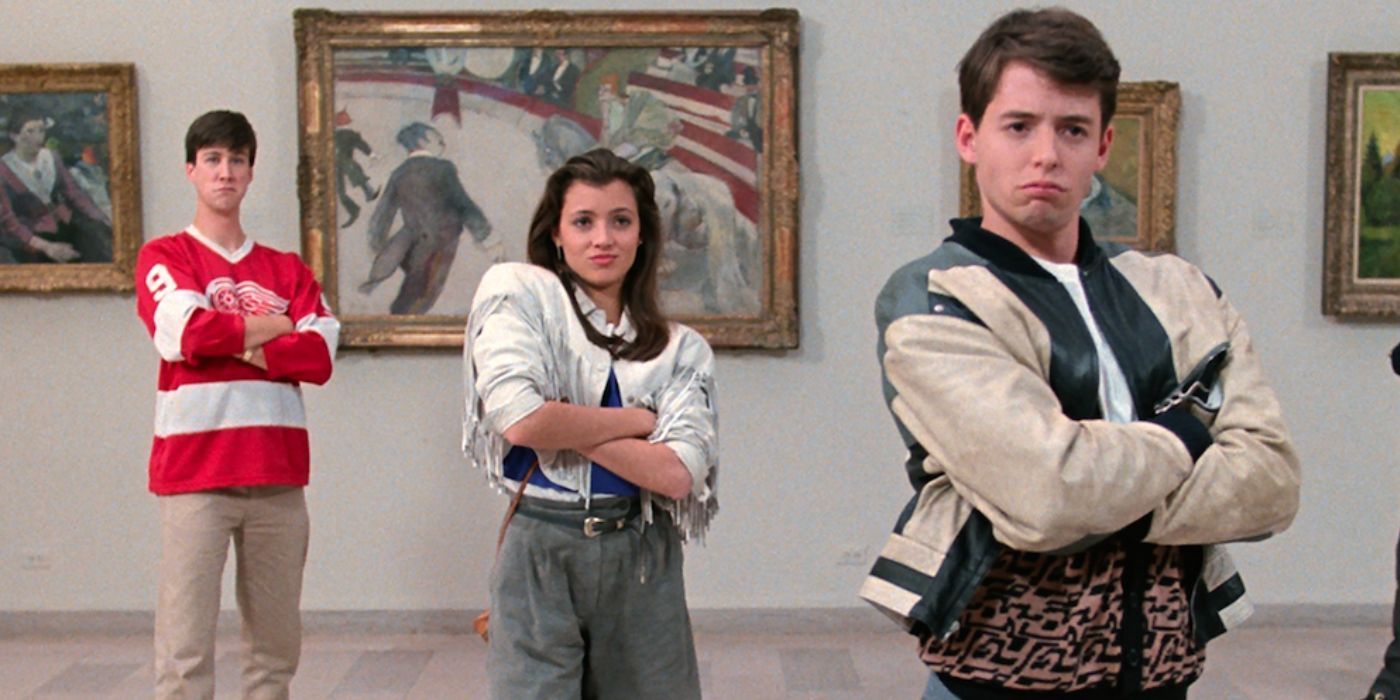 Cameron, Sloane, and Ferris examining a painting in Ferris Bueller's Day Off
