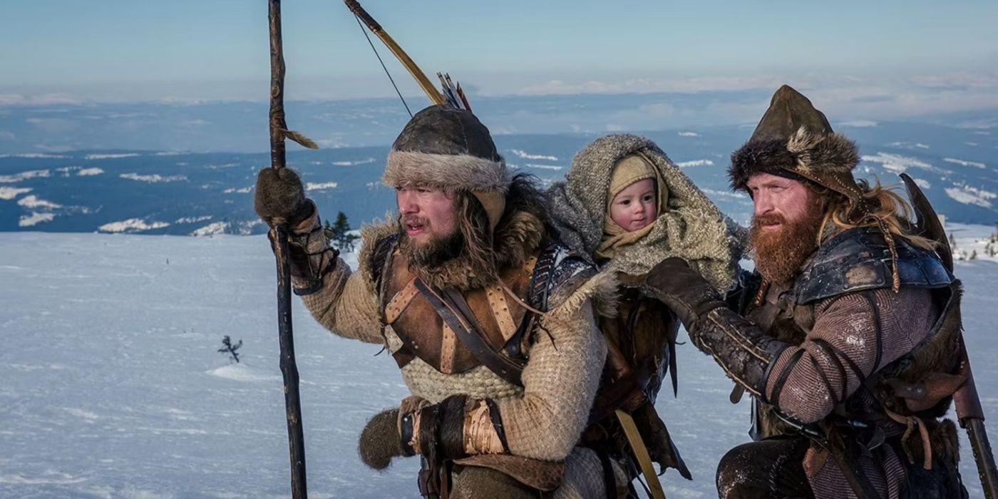 Vikings travelling with a child in The Last King.