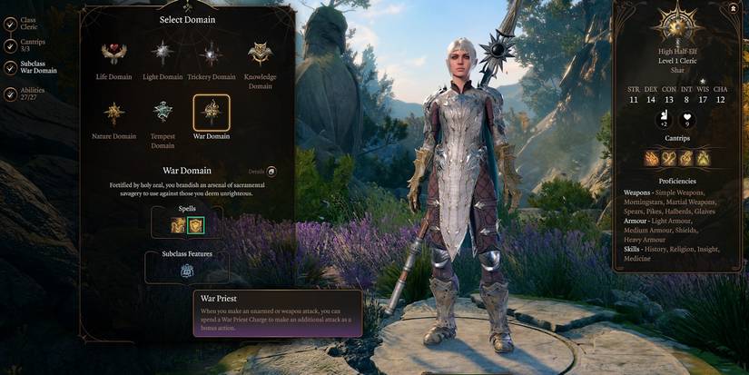 War Domain Character Screen in Baldur's Gate 3