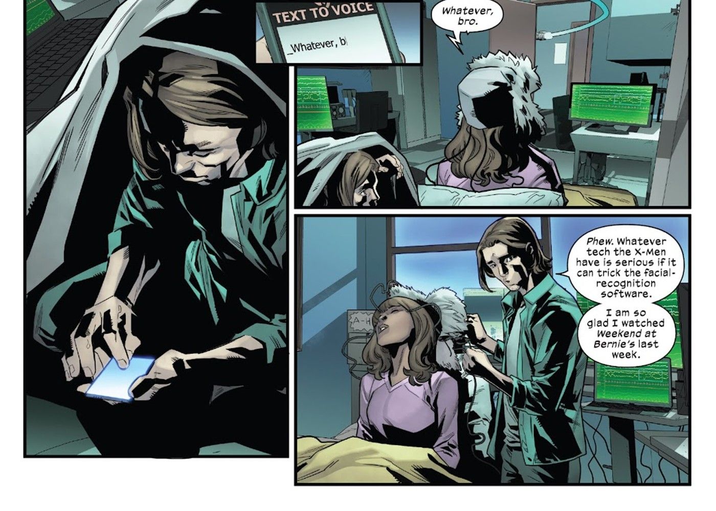 panels from Ms Marvel The New Mutant #3, thankfully Bruno watched Weekend at Bernie’s