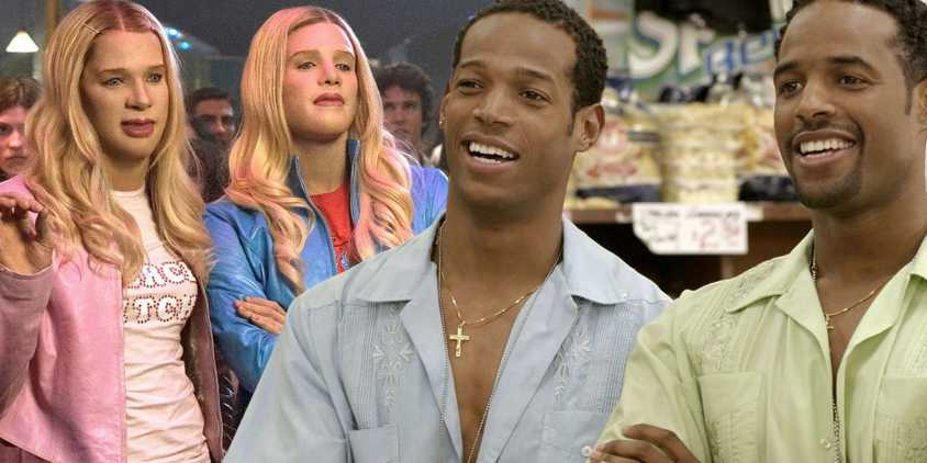 Collage of Marlon and Shawn Wayans in White Chicks as Kevin and Marcus in and out their disguises.
