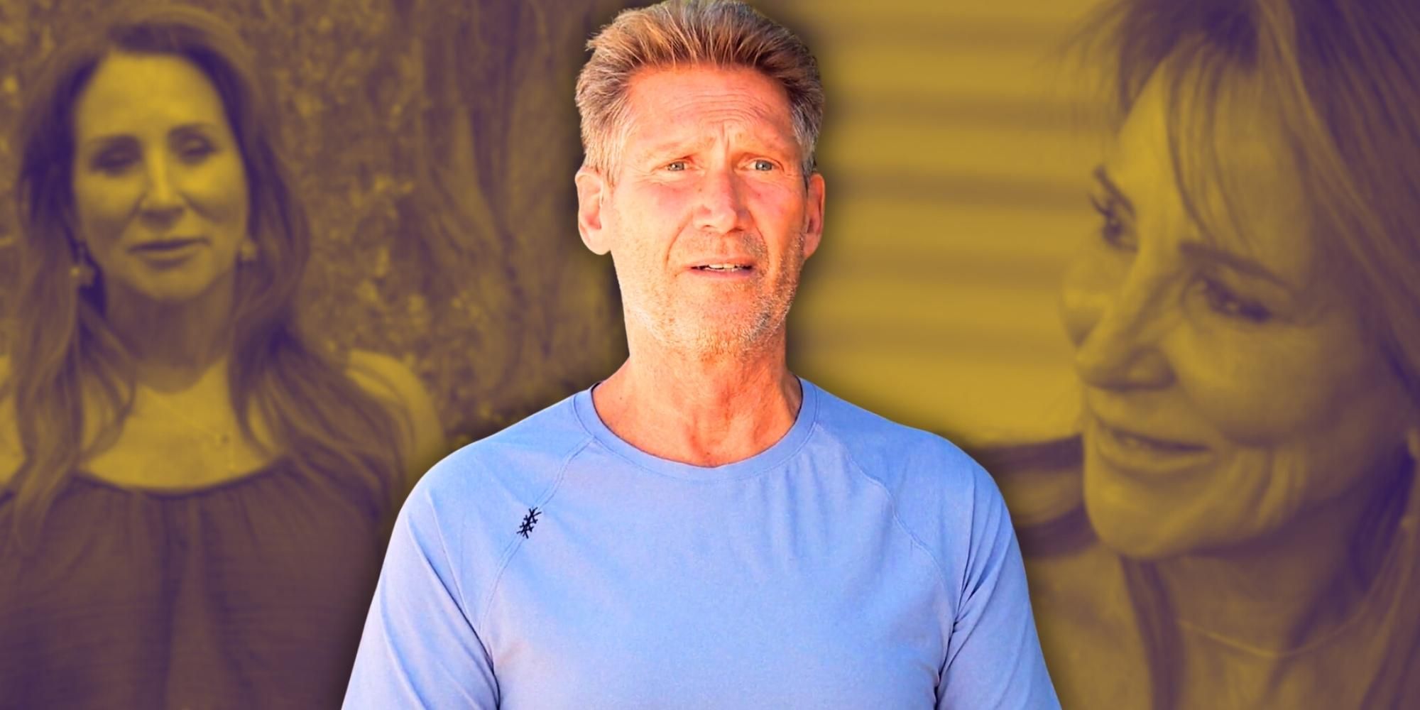 Gerry Turner Faith Martin The Golden Bachelor with him in blue shirt and her in brown background