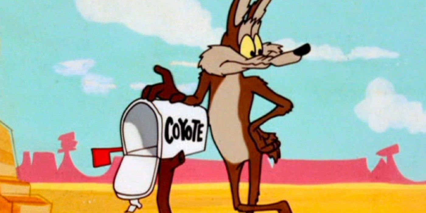 Wile E, Coyote leaning on a mailbox