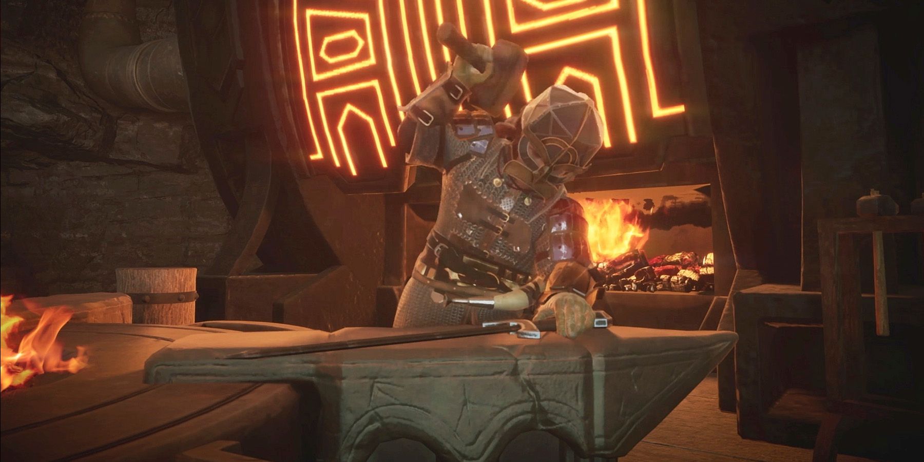 Dwarf working at a Great Forge in Return to Moria.