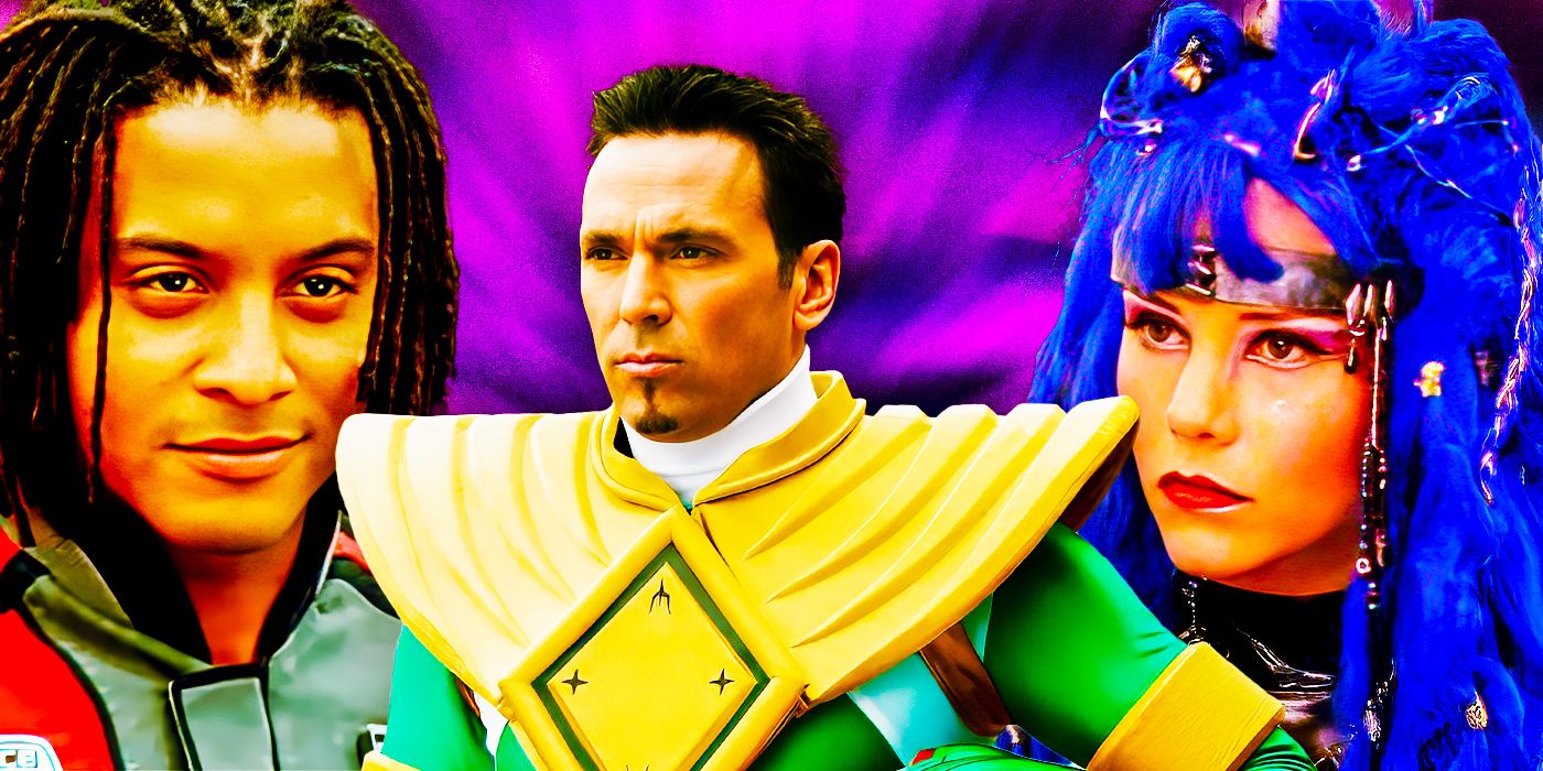 Astronema from Power Rangers in Space, Tommy Oliver without his helmet at the center, and Jack Landors from Power Rangers SPD without his helmet