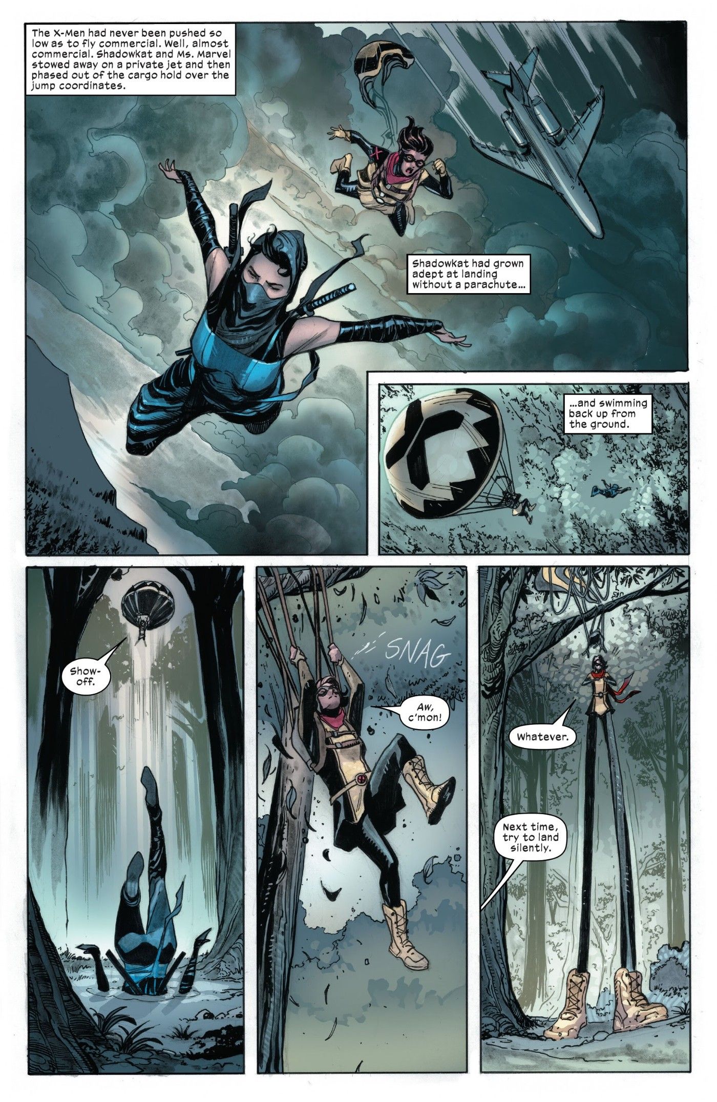 X-Men #28 Kate Pryde saltando do avião