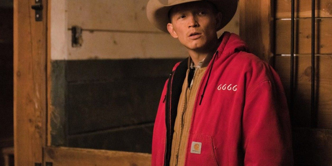 Jimmy (Jefferson White) standing in Yellowstone's 6666 Ranch