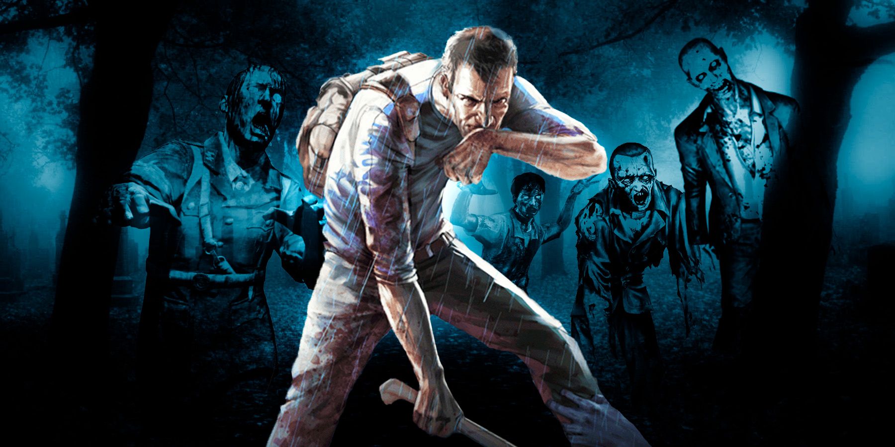 Project Zomboid artwork with zombies in the background. 