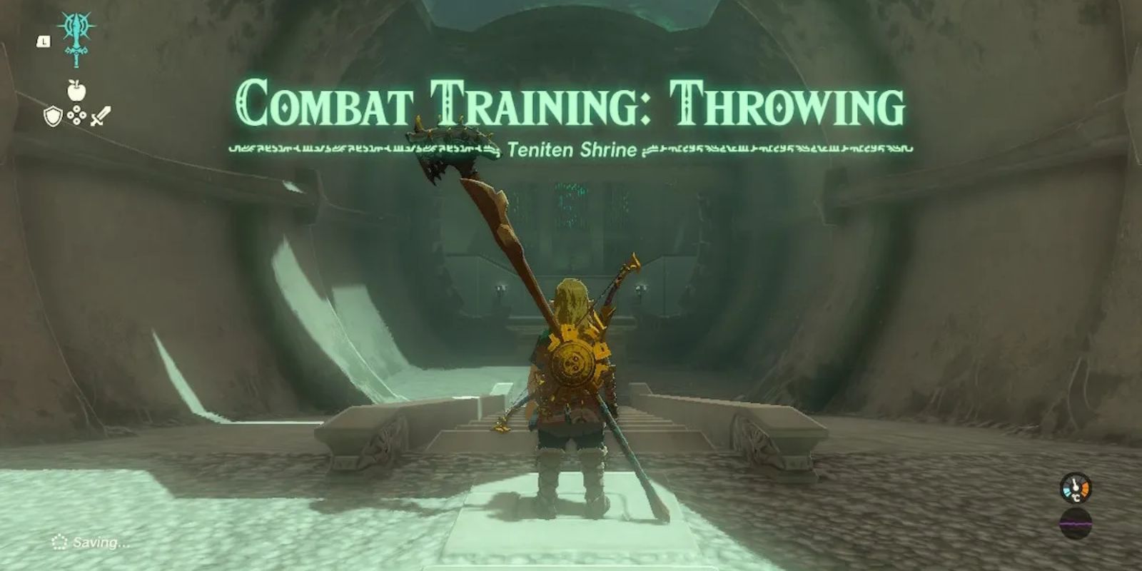 Zelda TOTK Teniten Shrine on Combat Training by throwing