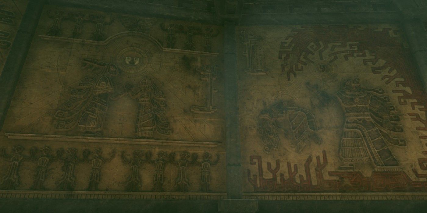 Underground murals found in The Legend of Zelda: Tears of the Kingdom, first showing Rauru and Sonia marrying and then Ganondorf murdering Sonia.
