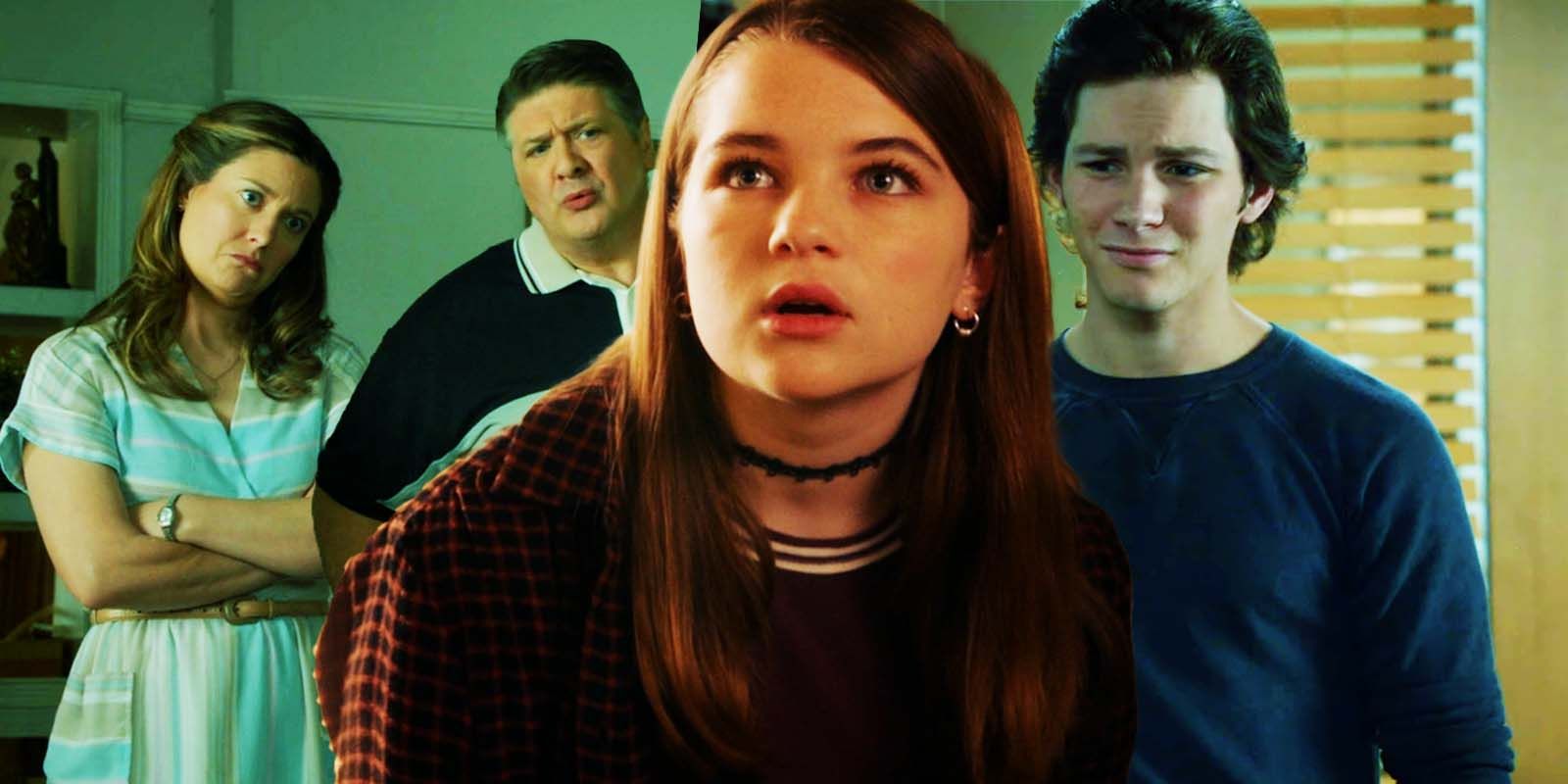 Zoe Perry as Mary, Lance Barber as George, Raegan Revord as Missy, and Montana Jordan as Georgie in Young Sheldon season 6