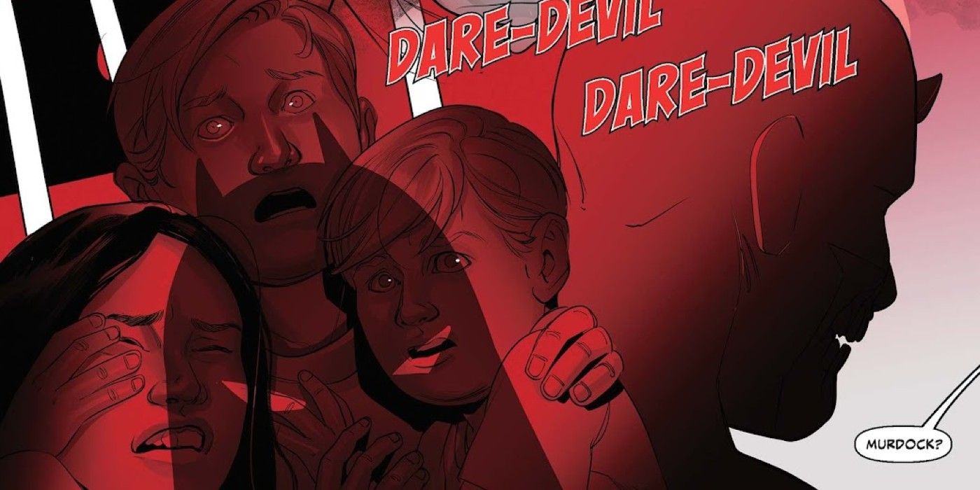 Zombie Daredevil scaring kids from Black, White, & Red #`1