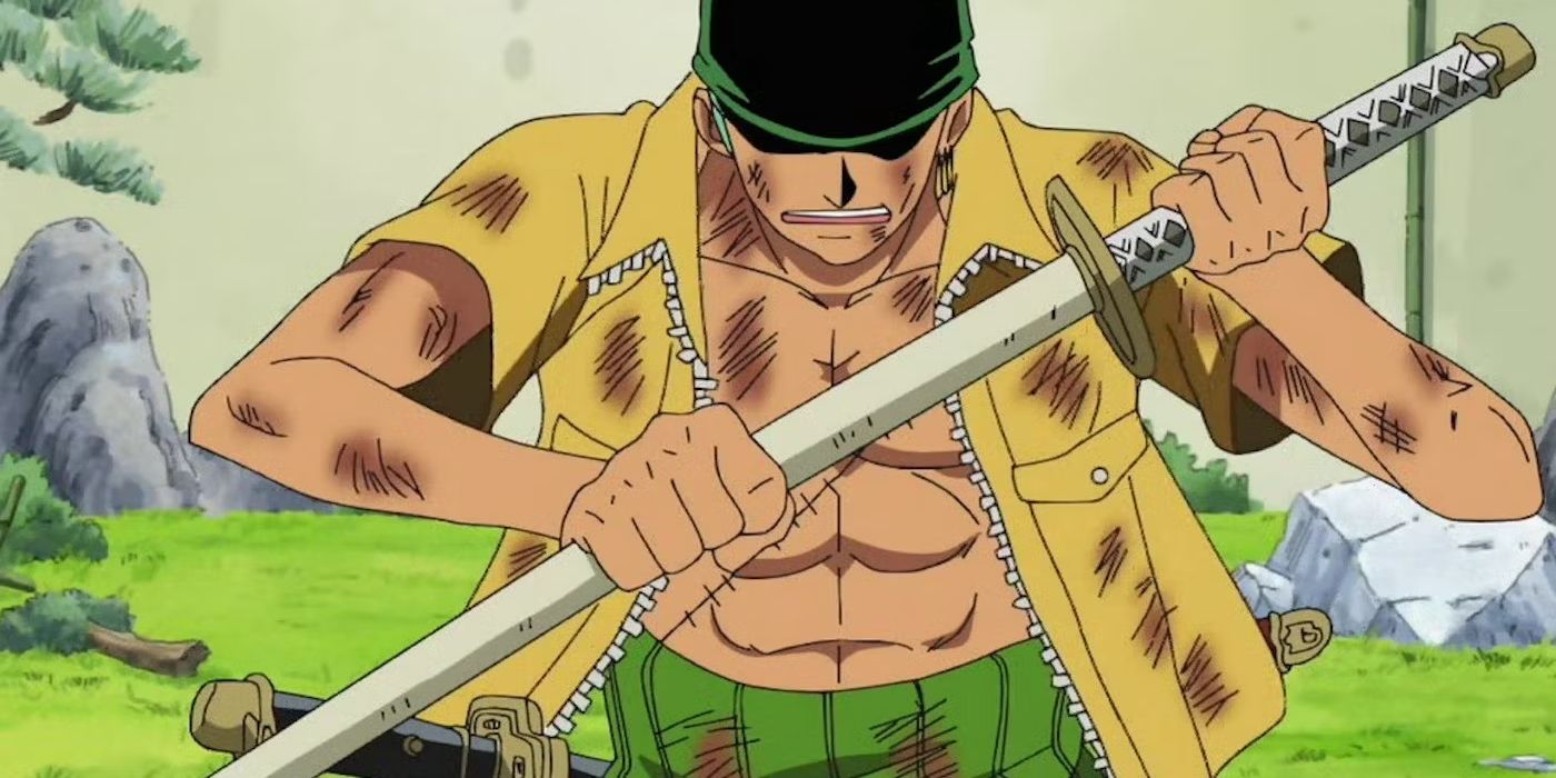 Zoro wielding Ichimonji in One Piece.