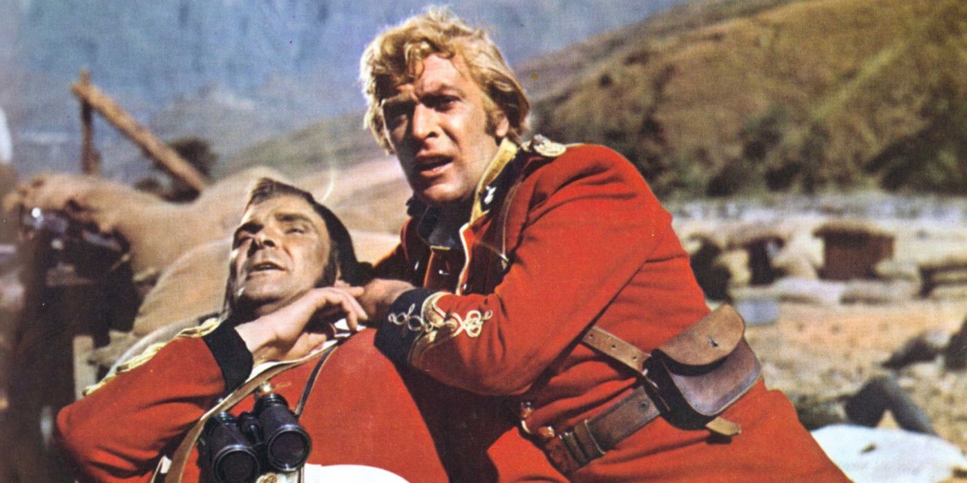 Michael Caine holds an injured Stanley Baker in Zulu.