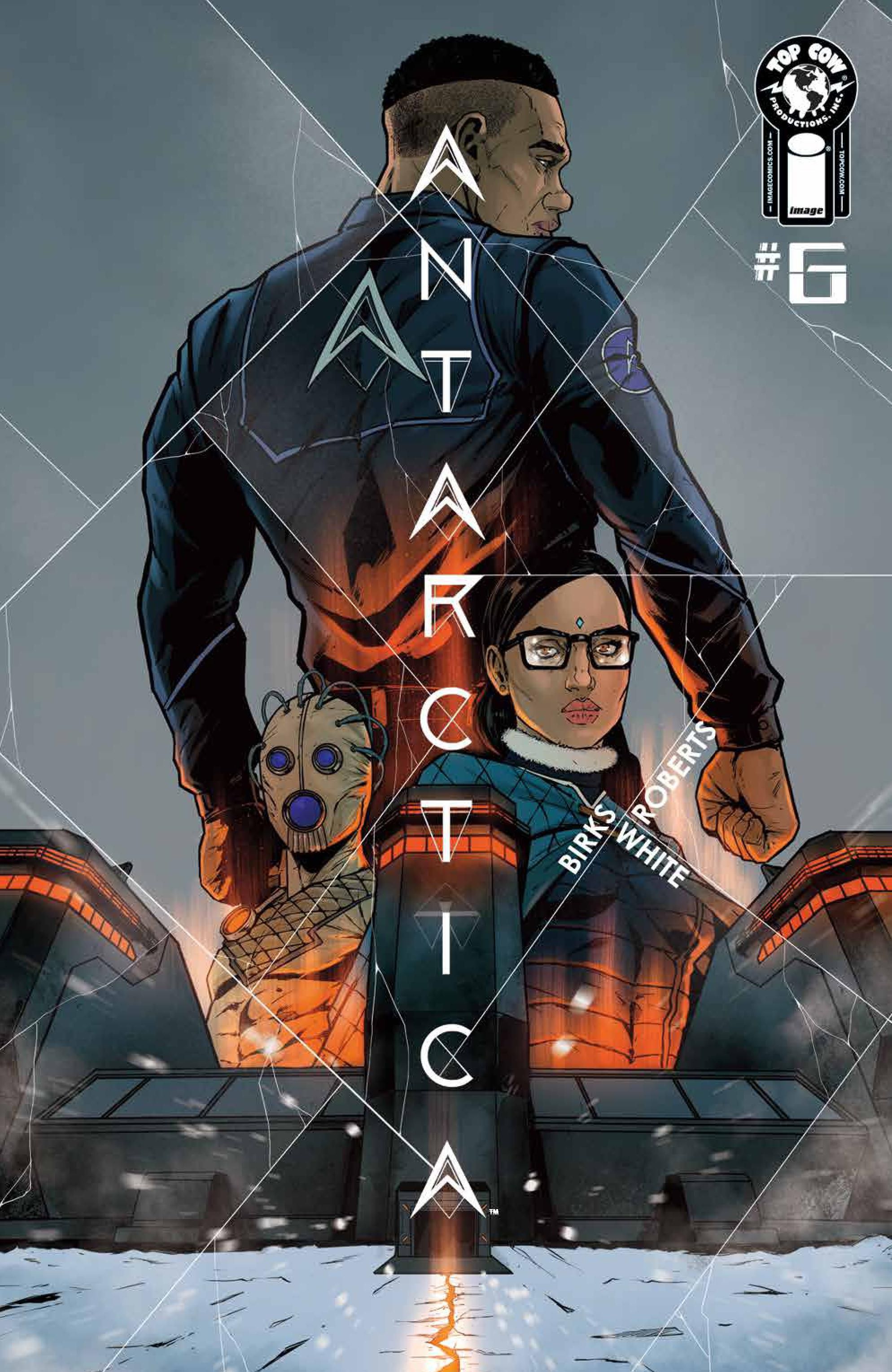 Antarctica 6 Main Cover: a Black man stands with his back to the reader in an arctic landscape.