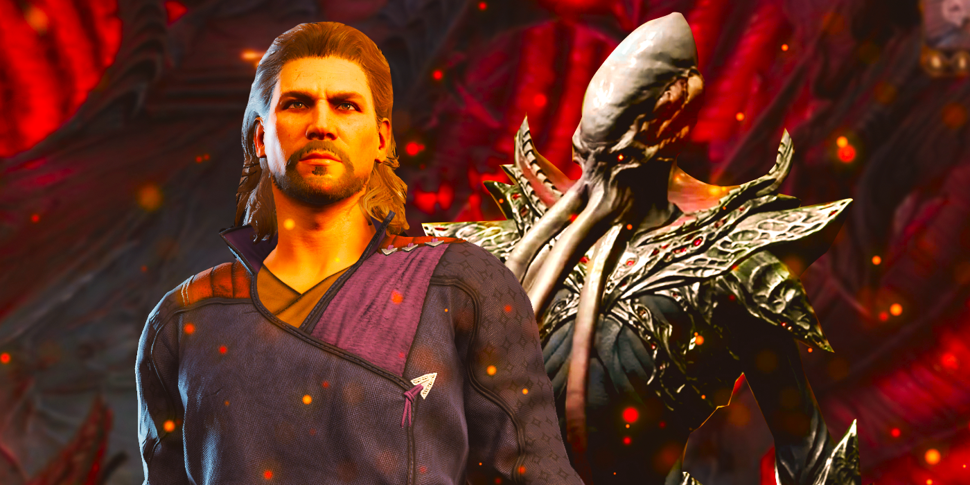 Gale and a mind flayer standing proudly in Baldur&rsquo;s Gate 3