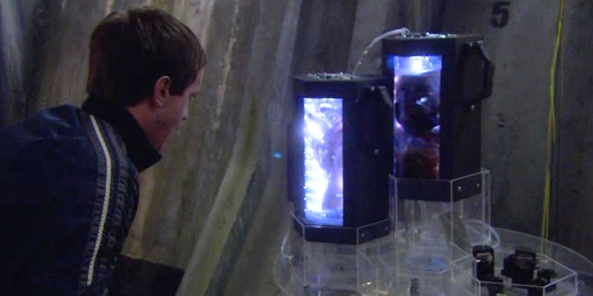 Someone looking at the Tenth Doctor&rsquo;s Preserved hand in Torchwood