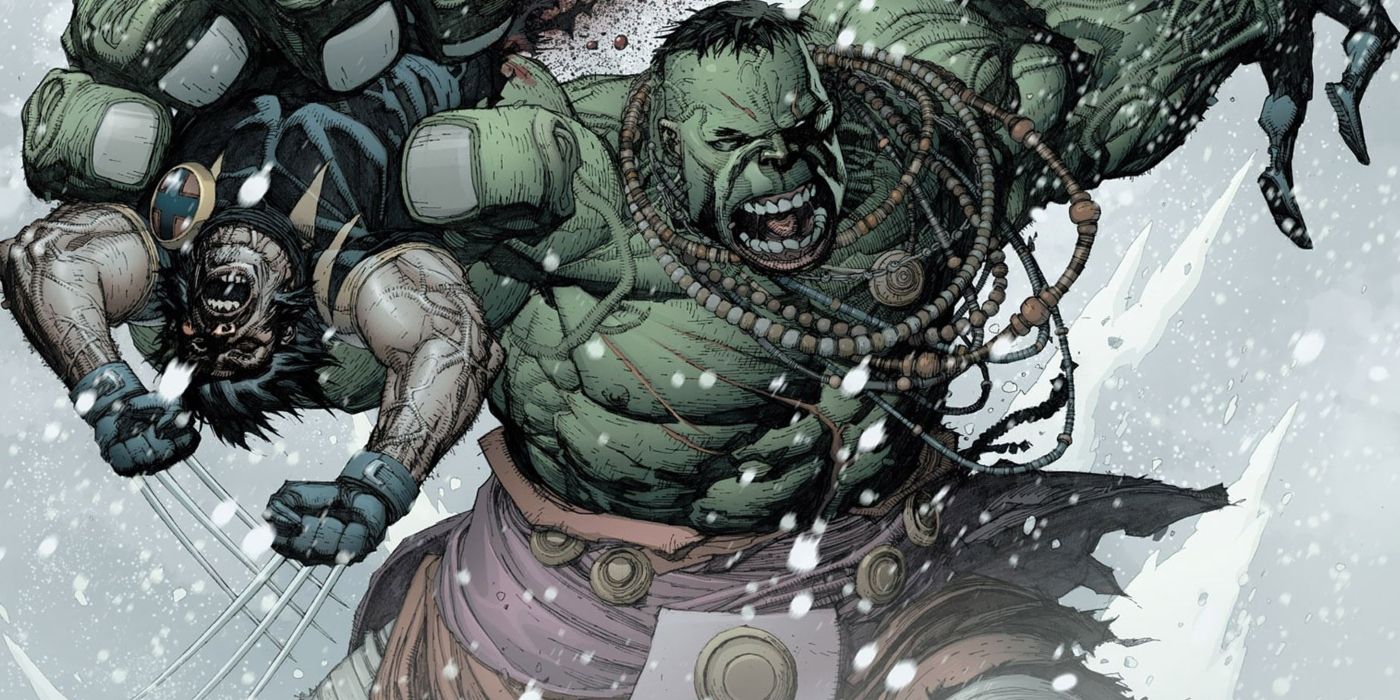 Hulk ripping Wolverine in half. 