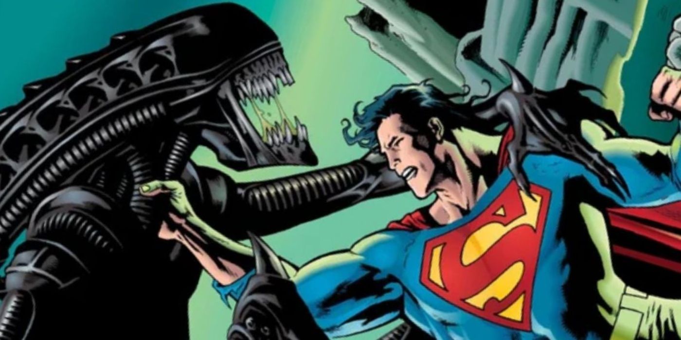 Alien's Xenomorph fighting DC's Superman. 