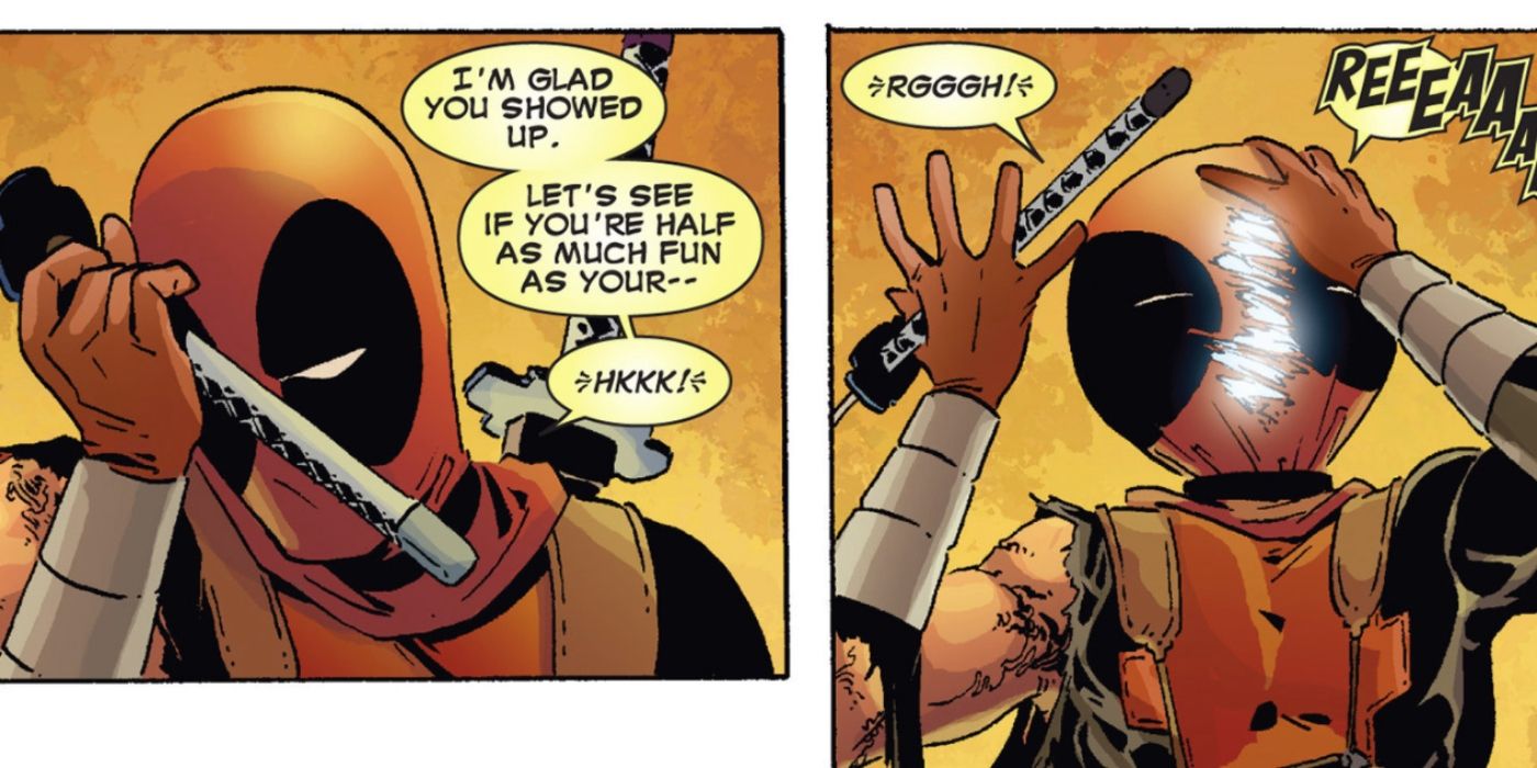 Deadpool getting his head popped by Sue Storm.