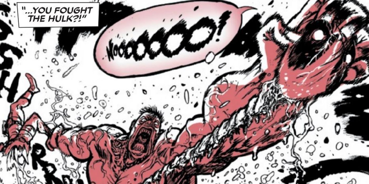 The Hulk ripping Deadpool&rsquo;s head and spine from his body.