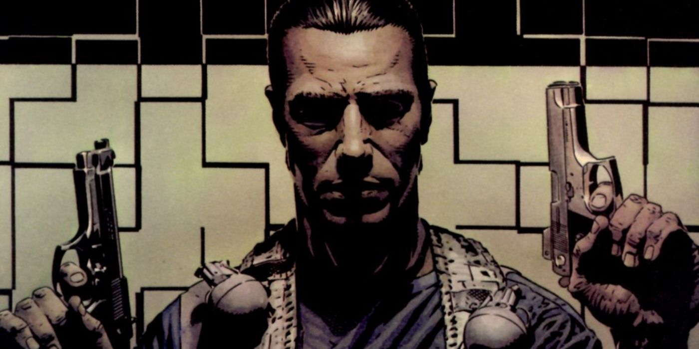 The Punisher holding two pistols. 