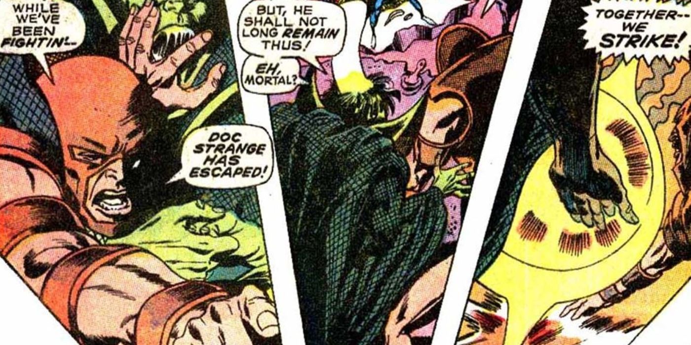 Juggernaut using magic to fight Doctor Strange. 