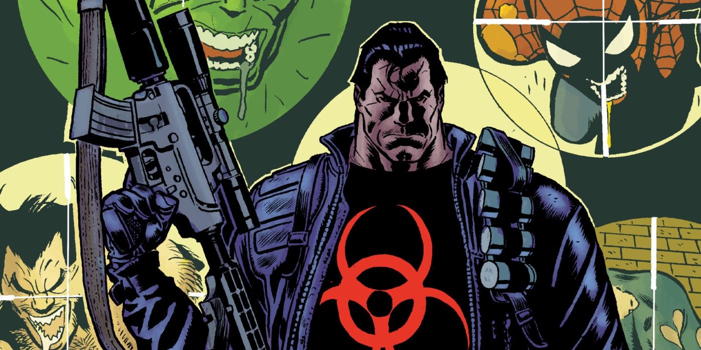 The Punisher targeting Hulk, Spider-Man, and Wolverine. 