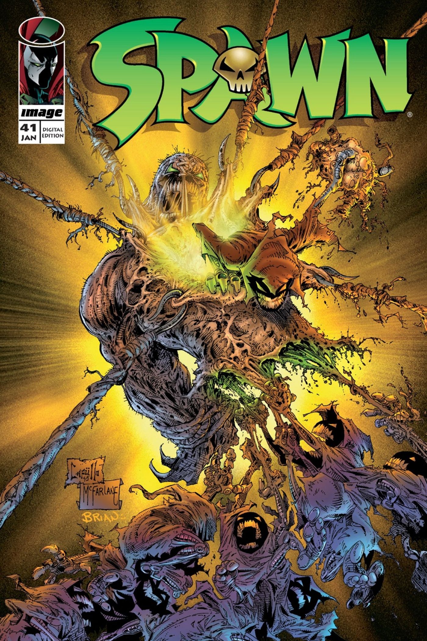 Spawn #41 cover art featuring Spawn getting tortured by demons.