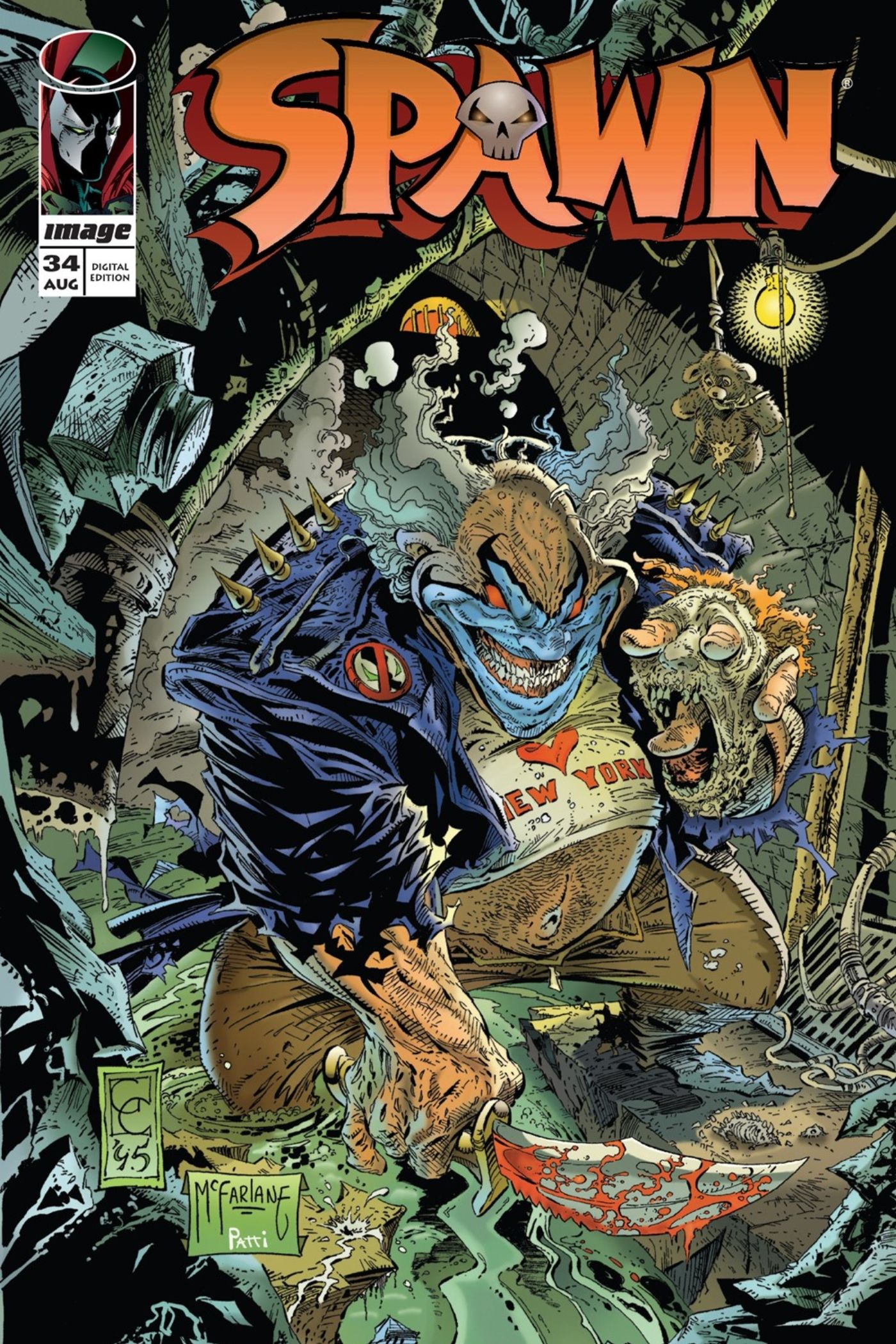 Spawn #34 cover art featuring The Clown.