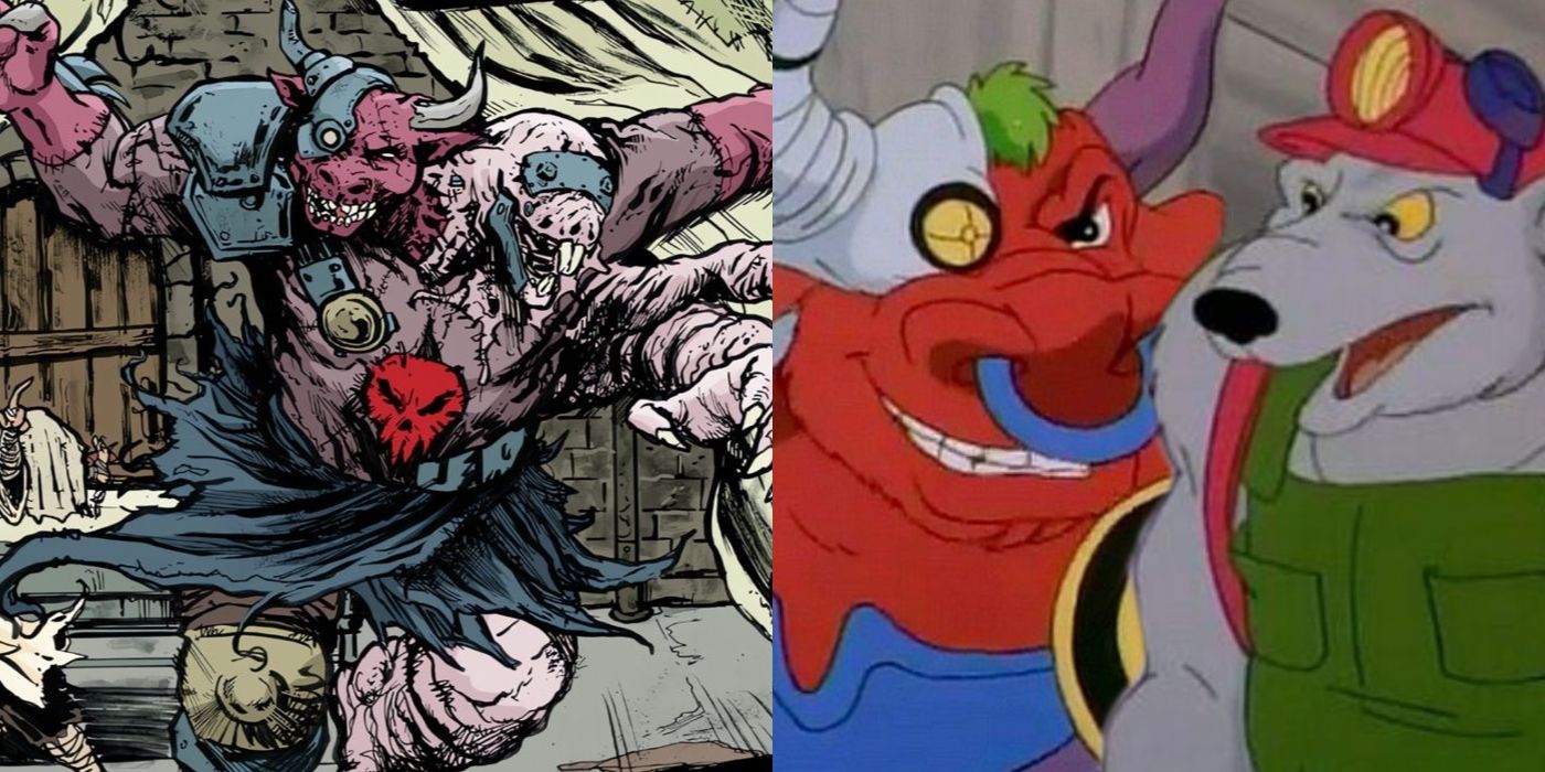 TMNT's Groundchuck & Dirtbag from IDW continuity & the '90s cartoon side-by-side.