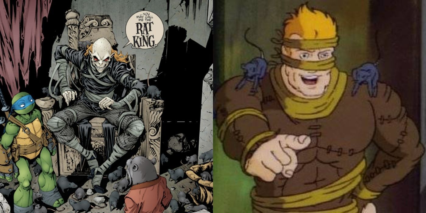 TMNT's Rat King from IDW continuity & the '90s cartoon side-by-side.