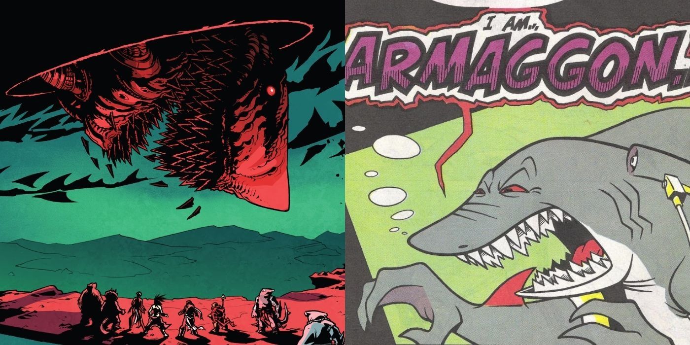 TMNT's Armaggon from IDW continuity & the '90s Archie Comics side-by-side.