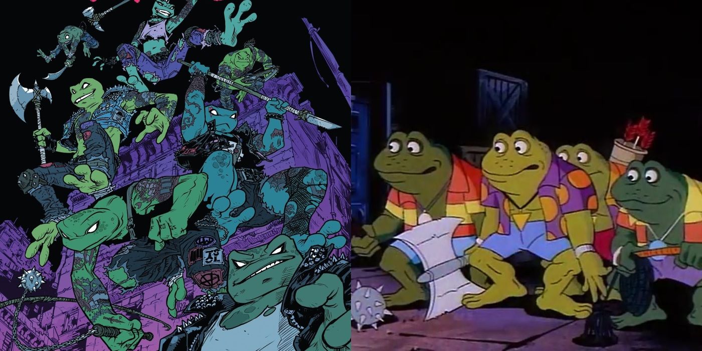 TMNT's Punk Frogs from IDW continuity & the '90s cartoon side-by-side.