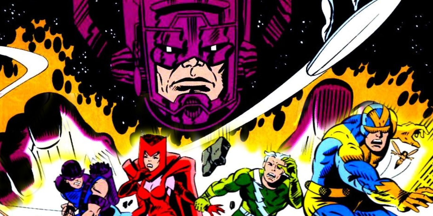 The Avengers fighting Galactus. 